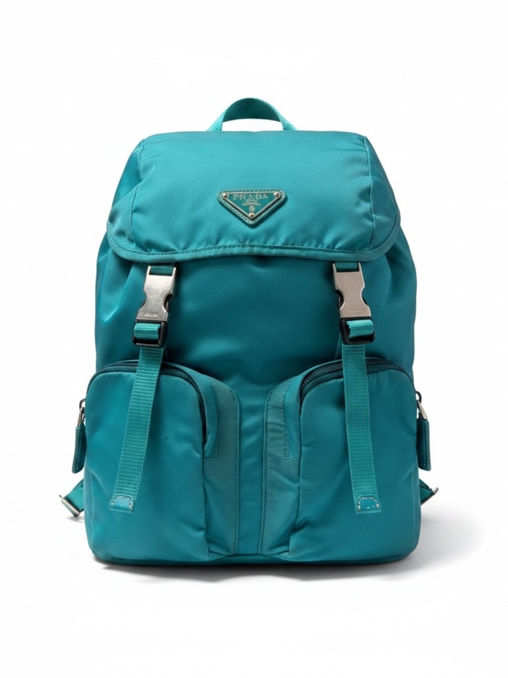 Prada Teal Nylon Buckle Backpack